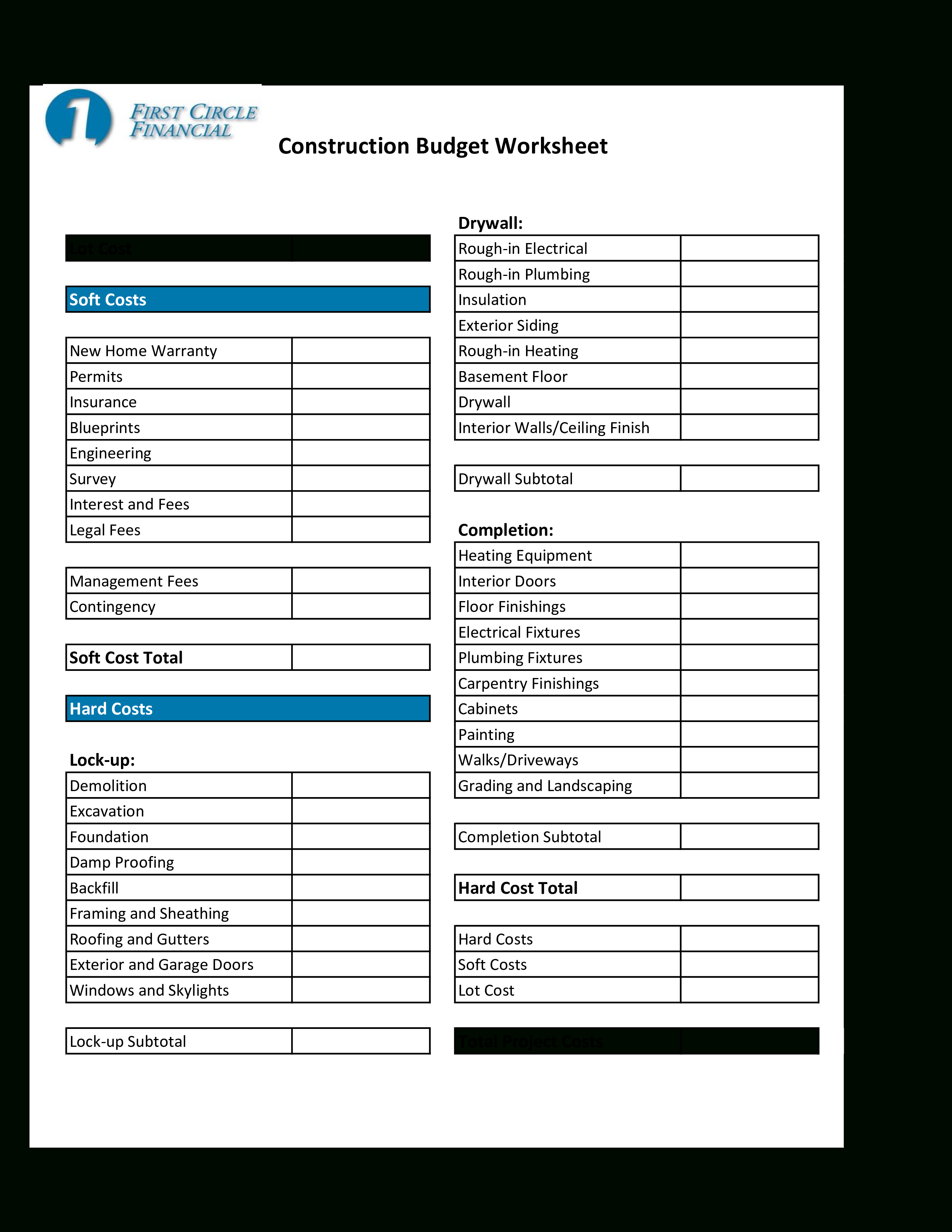 Building A Home Budget Template