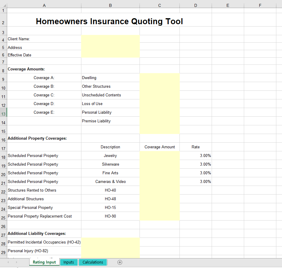 Home Contents Insurance Calculator Spreadsheet Pertaining To Insurance 