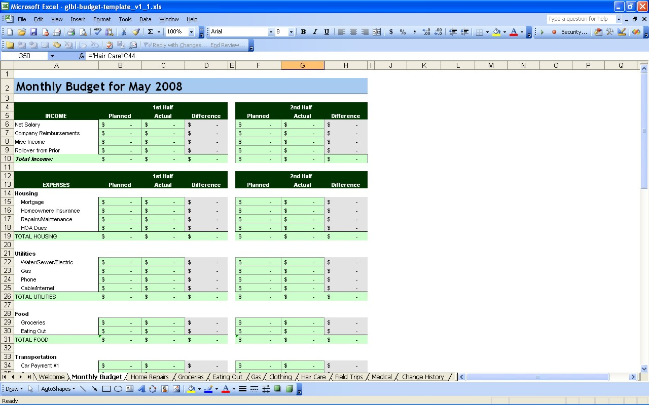 budget template for ipad