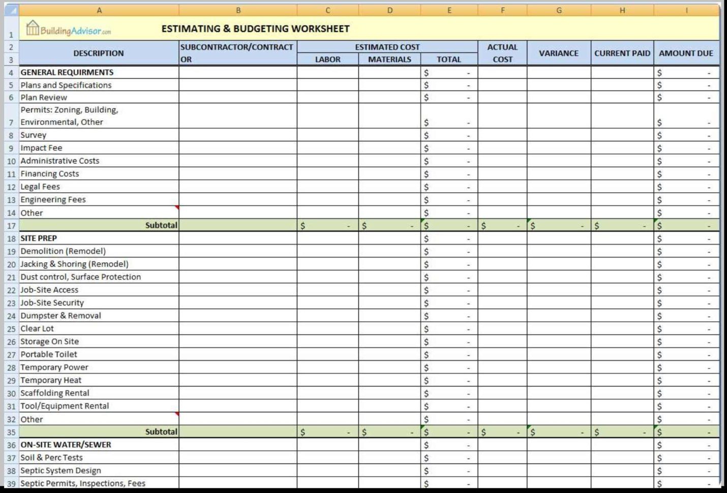 Home Improvement Spreadsheet — db-excel.com