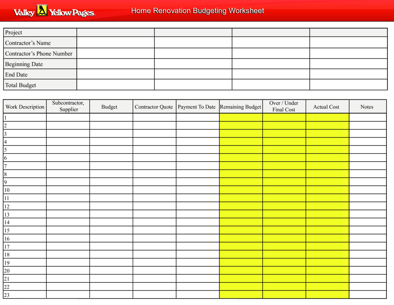 Home Renovation Budget Excel Spreadsheet With Free Home Renovation Budget  Templates At Allbusinesstemplates