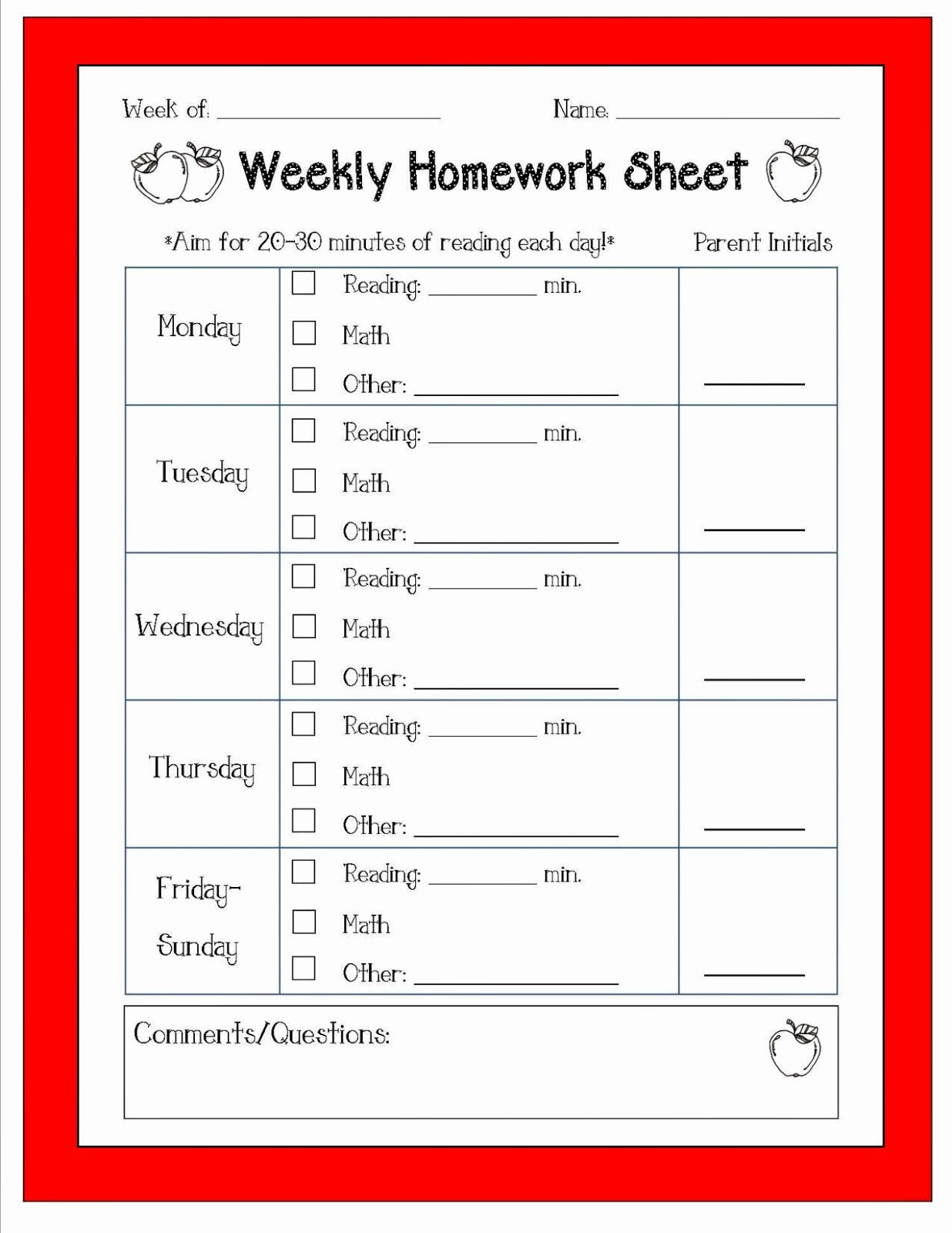 Homework Spreadsheet Db excel