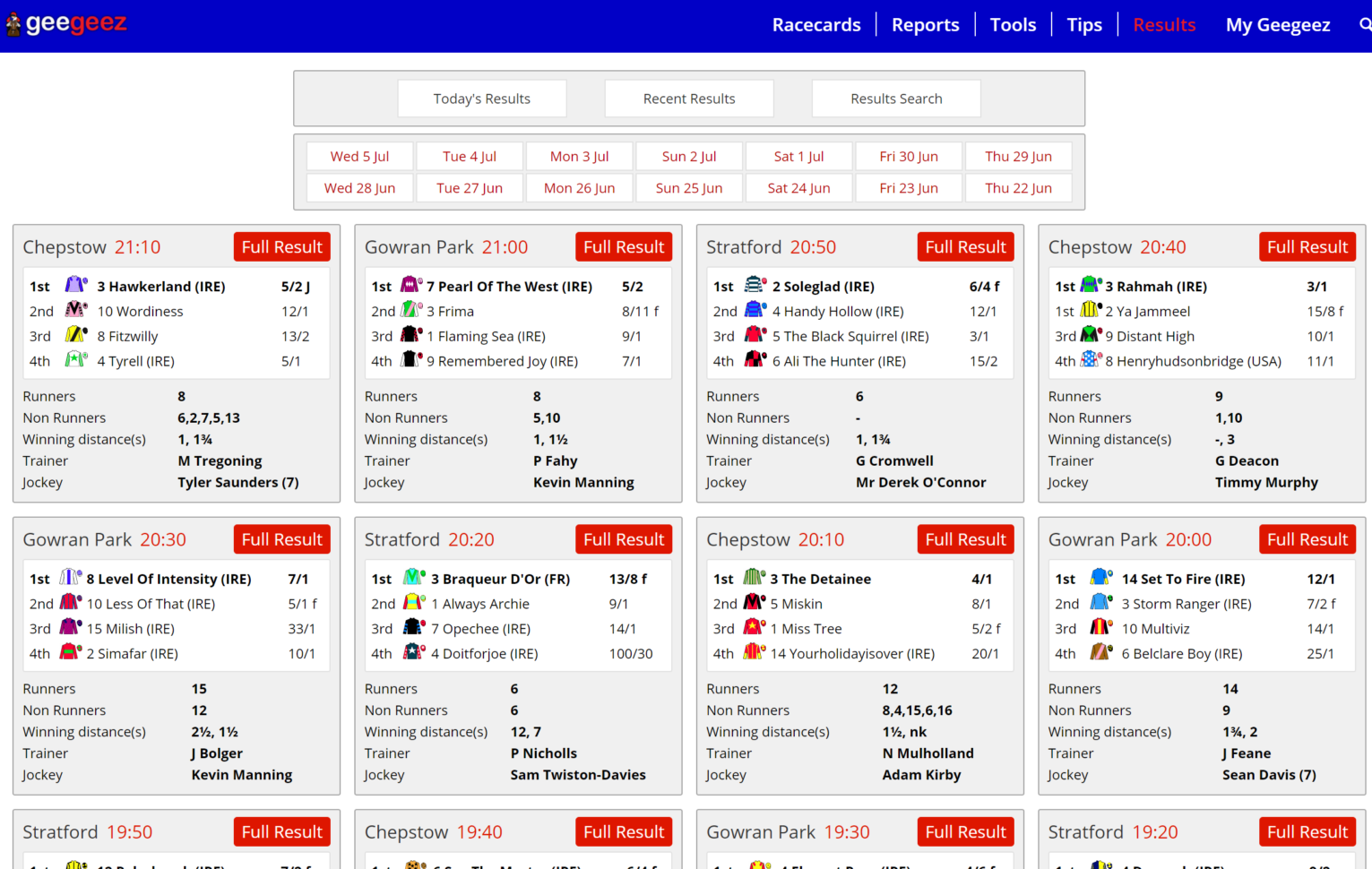 Horse Racing Results Spreadsheet —