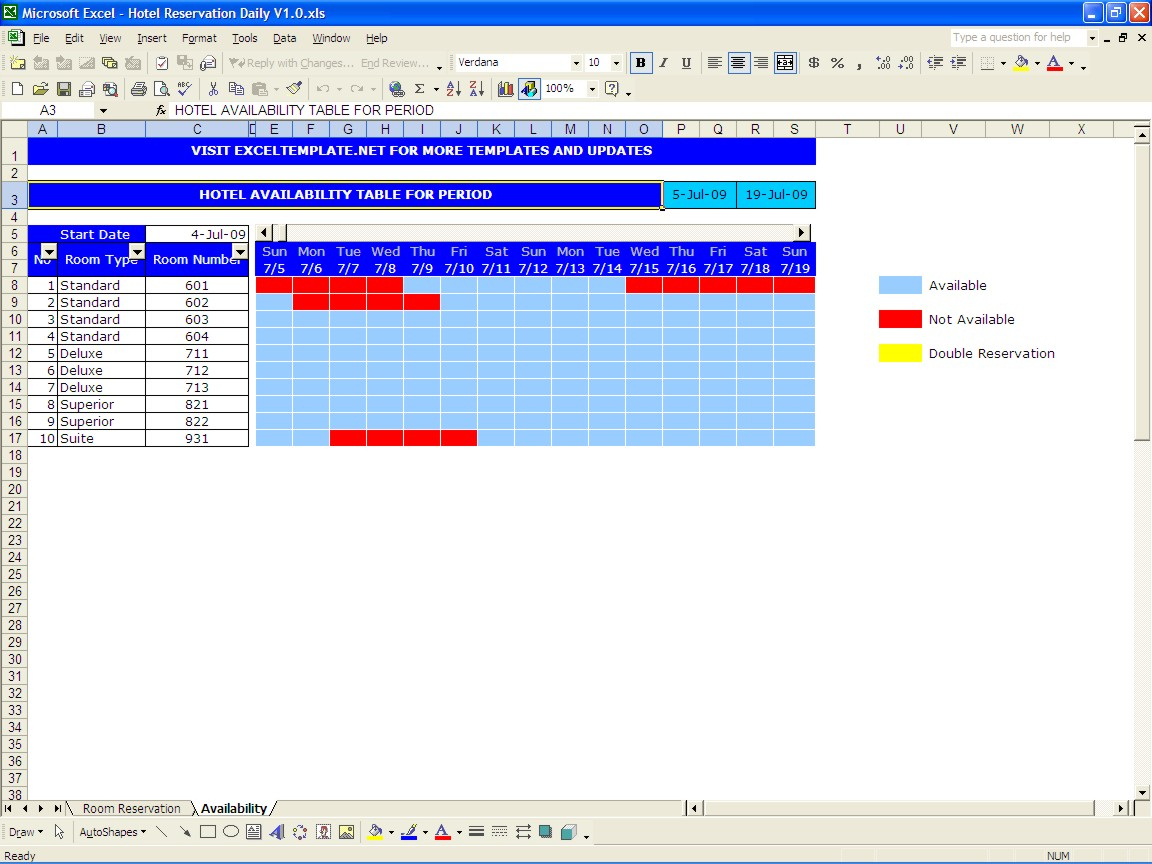 Hotel Room Occupancy Spreadsheet Inside Hotel Reservations  Excel Templates