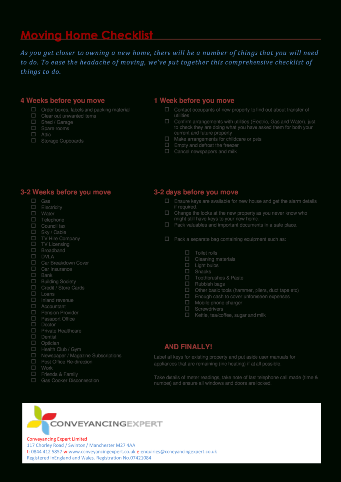 House Move Checklist Spreadsheet In Free Moving Home Checklist  Templates At Allbusinesstemplates