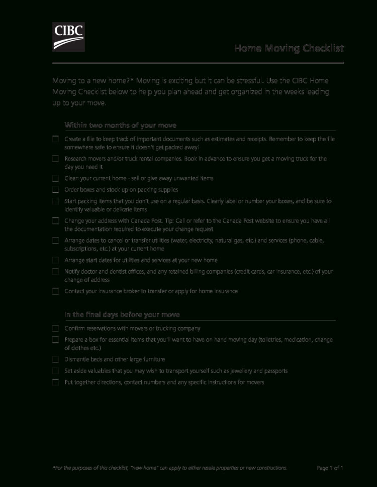 House Move Checklist Spreadsheet Inside Free House Moving Checklist  Templates At Allbusinesstemplates