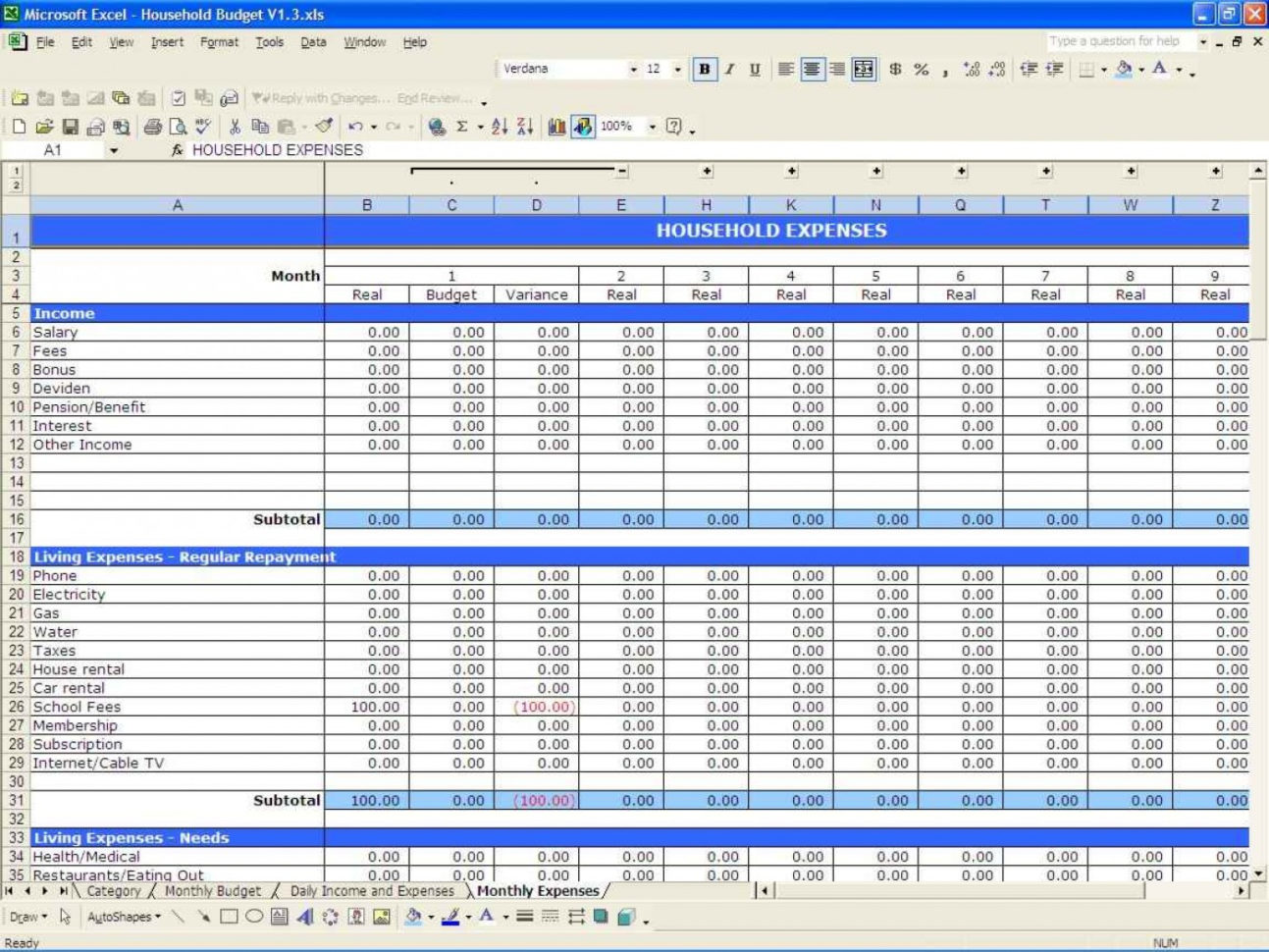 Household Bills Spreadsheet Uk With 011 Free Household Budget Templates Template Ideas Home 3834