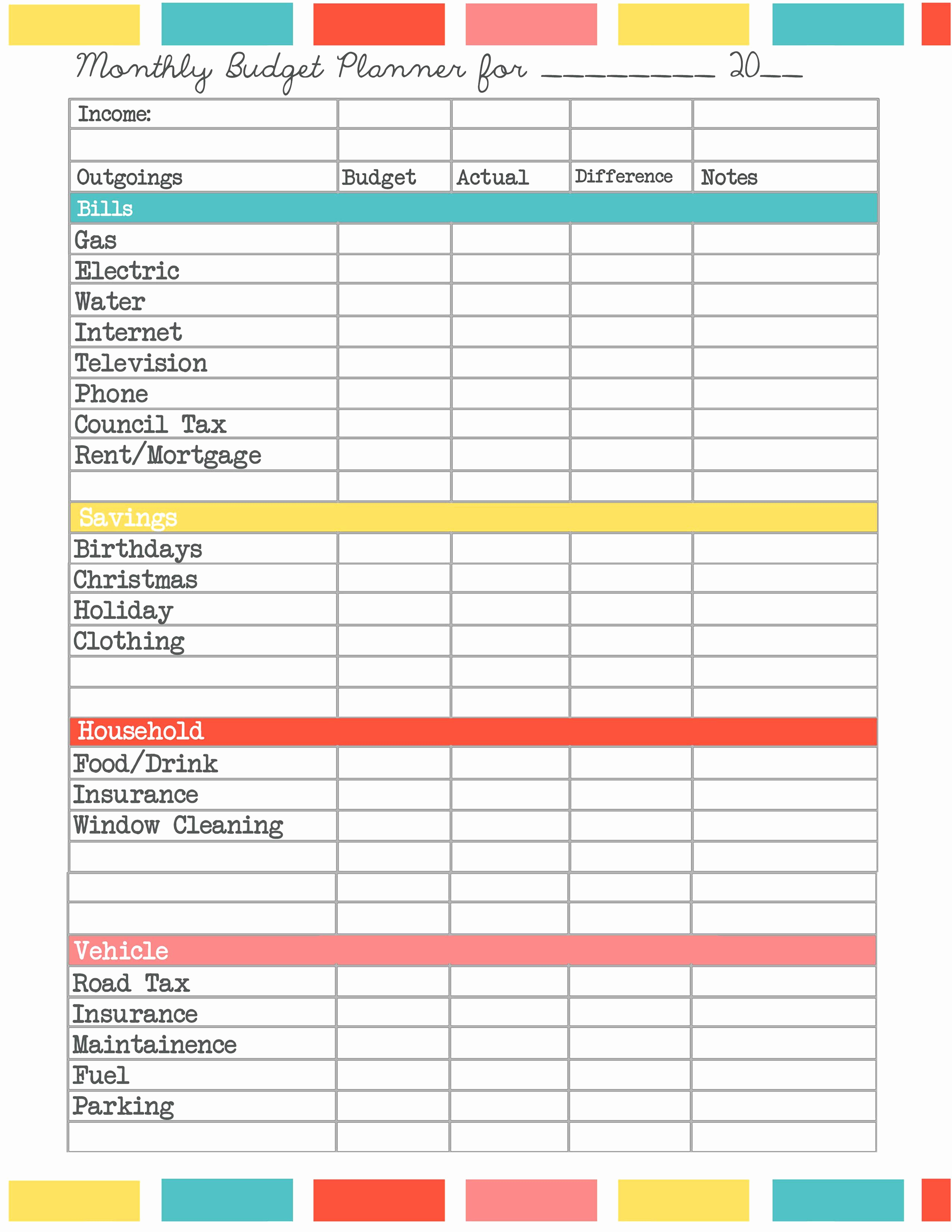 simple budget worksheet template