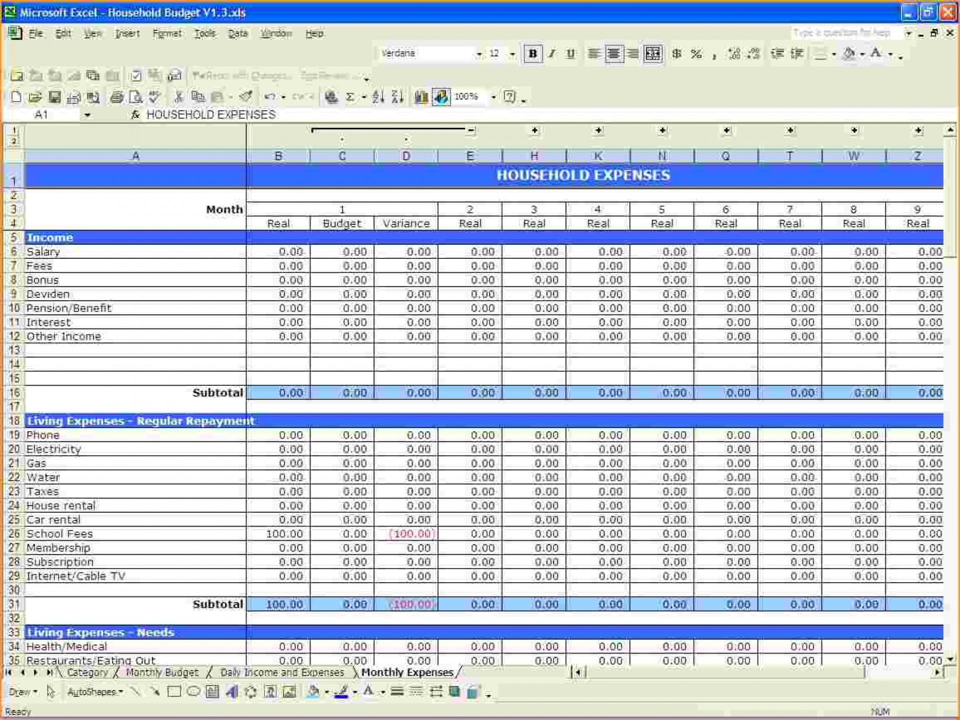 personal income and budget excel spreadsheets