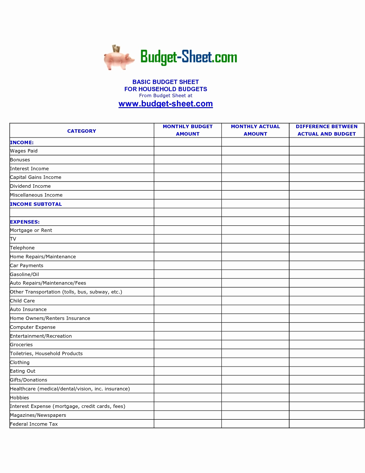 monthly expenses sheet download
