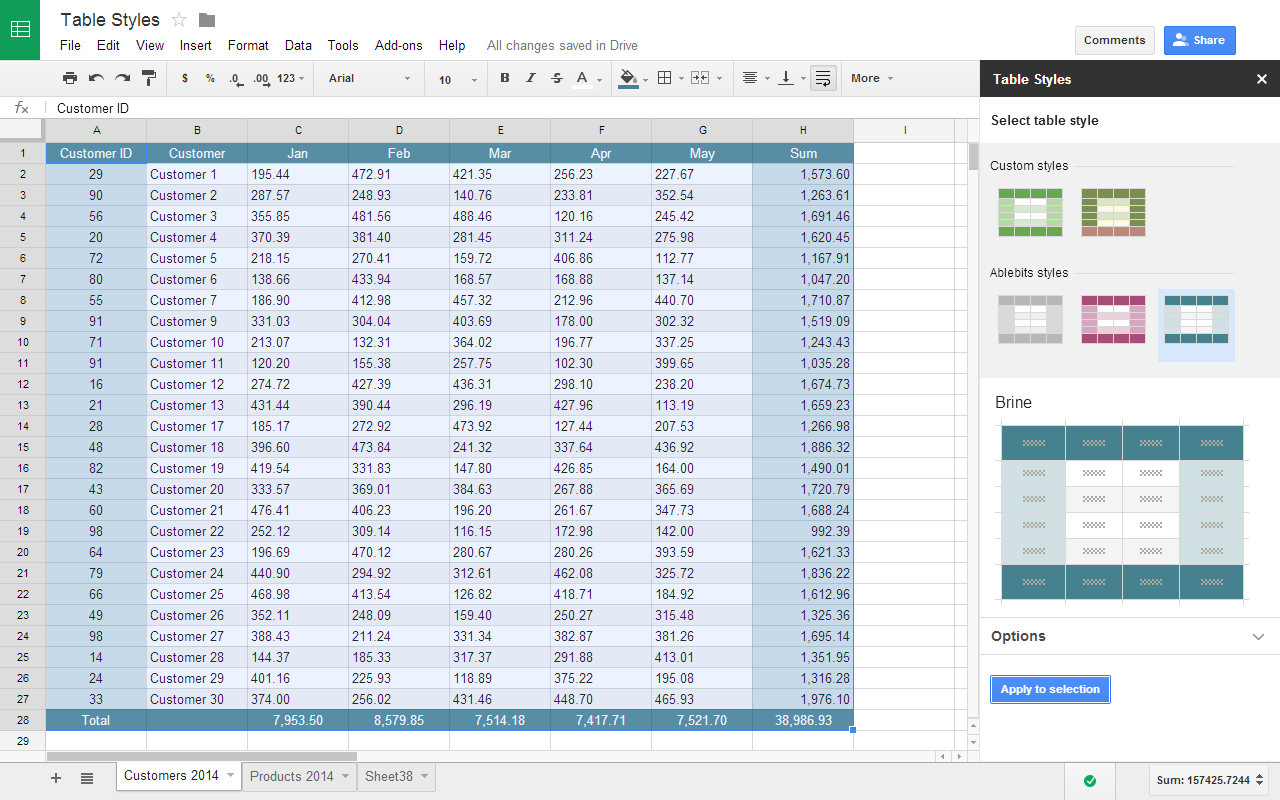 How To Create A Table In Google Spreadsheet Throughout Table Styles Addon For Google Sheets