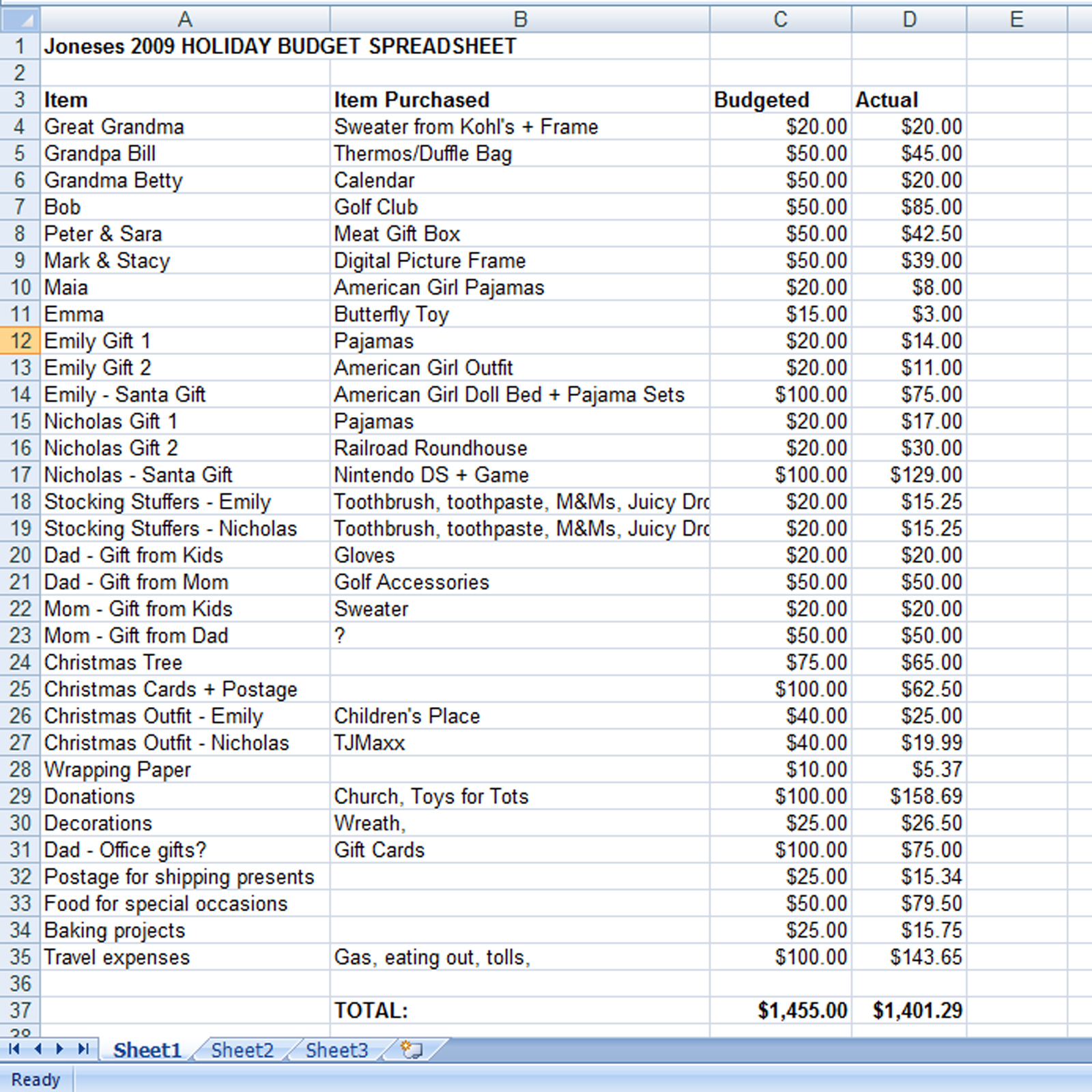 How To Create An Expense Spreadsheet Throughout Create A Holiday Gift Expense Spreadsheet  Mommysavers