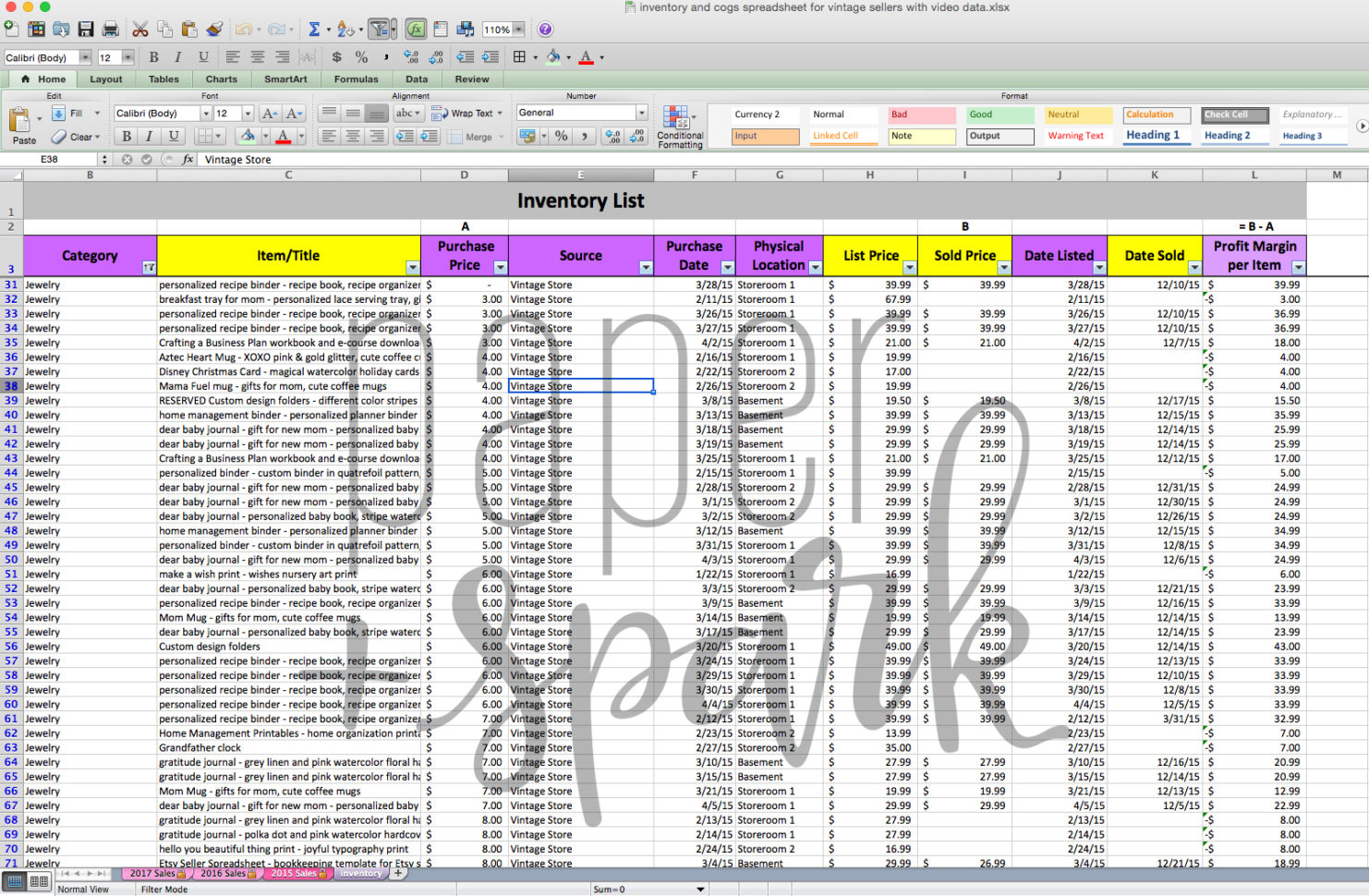How To Do An Inventory Spreadsheet With Regard To Inventory For Vintage Seller Spreadsheet  Paper + Spark