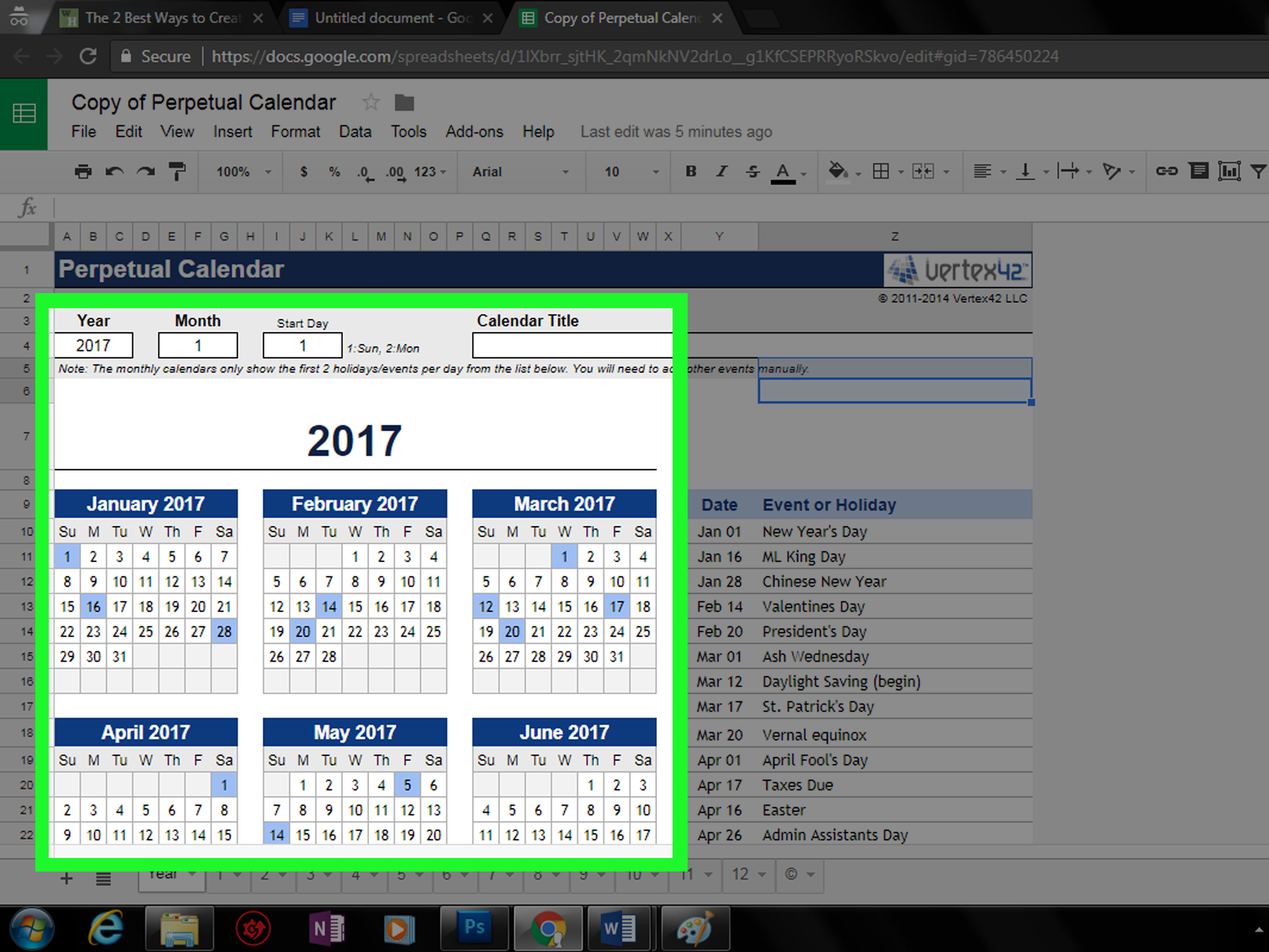 How To Make A Calendar In Google Spreadsheet With The 2 Best Ways To Create A Calendar In Google Docs  Wikihow