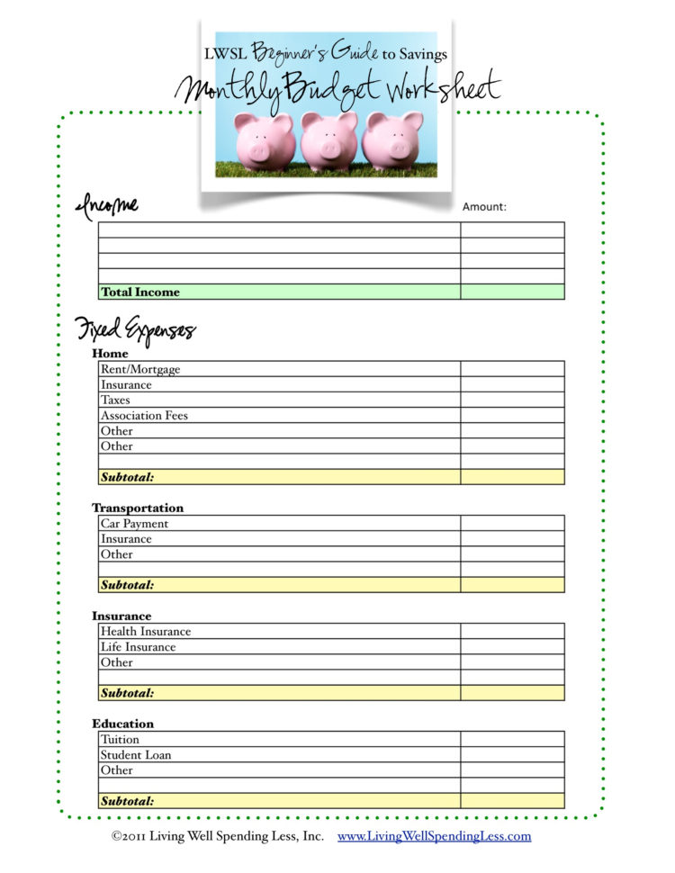 How To Make A Monthly Budget Spreadsheet Pertaining To Free Budget Worksheet  Living Well Spending Less®