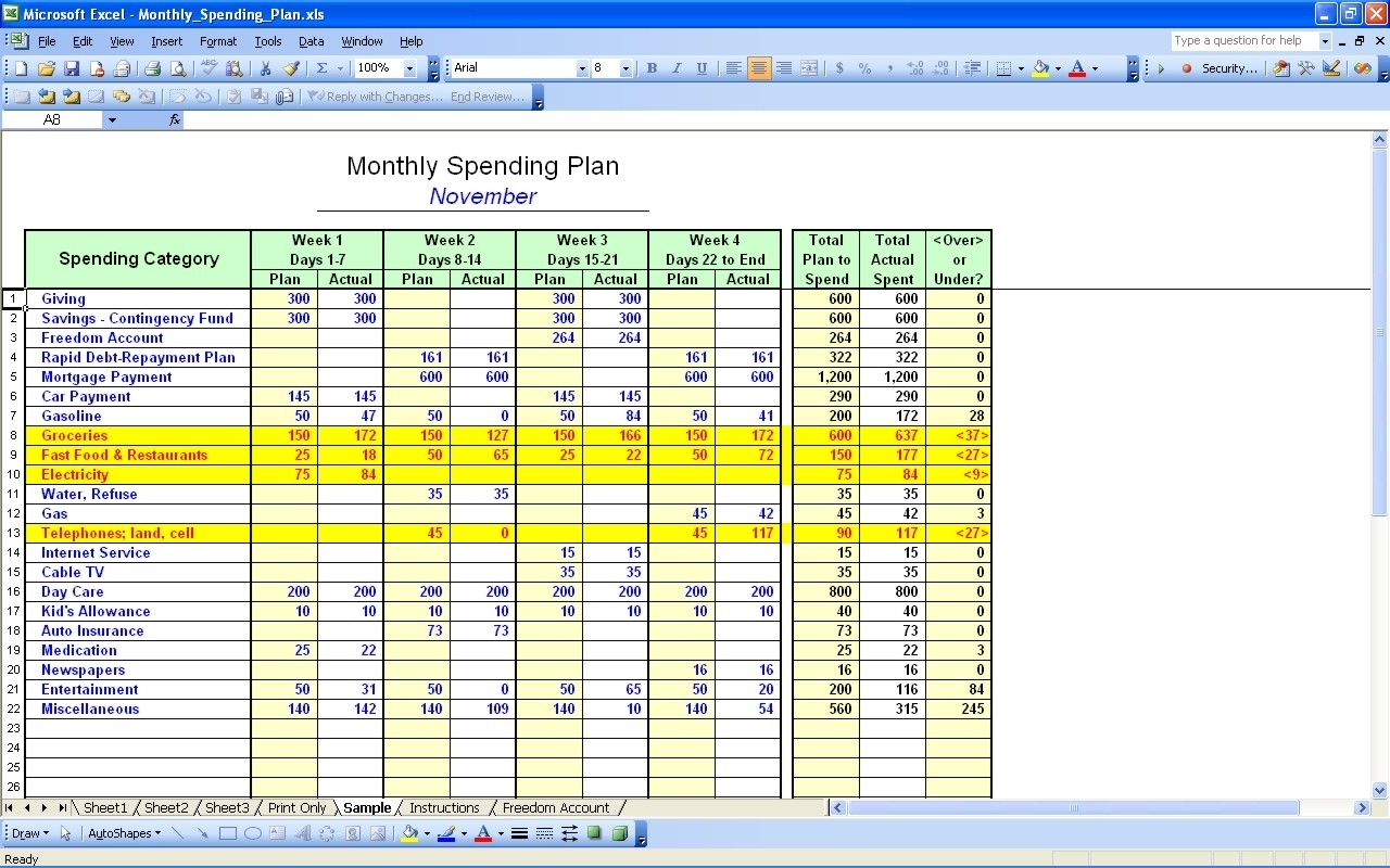 excel plan a budget workbook