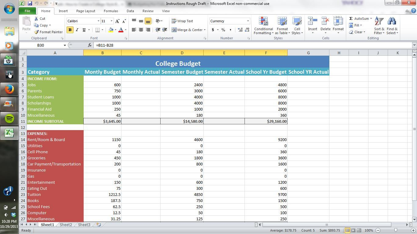 making a personal budget in excel