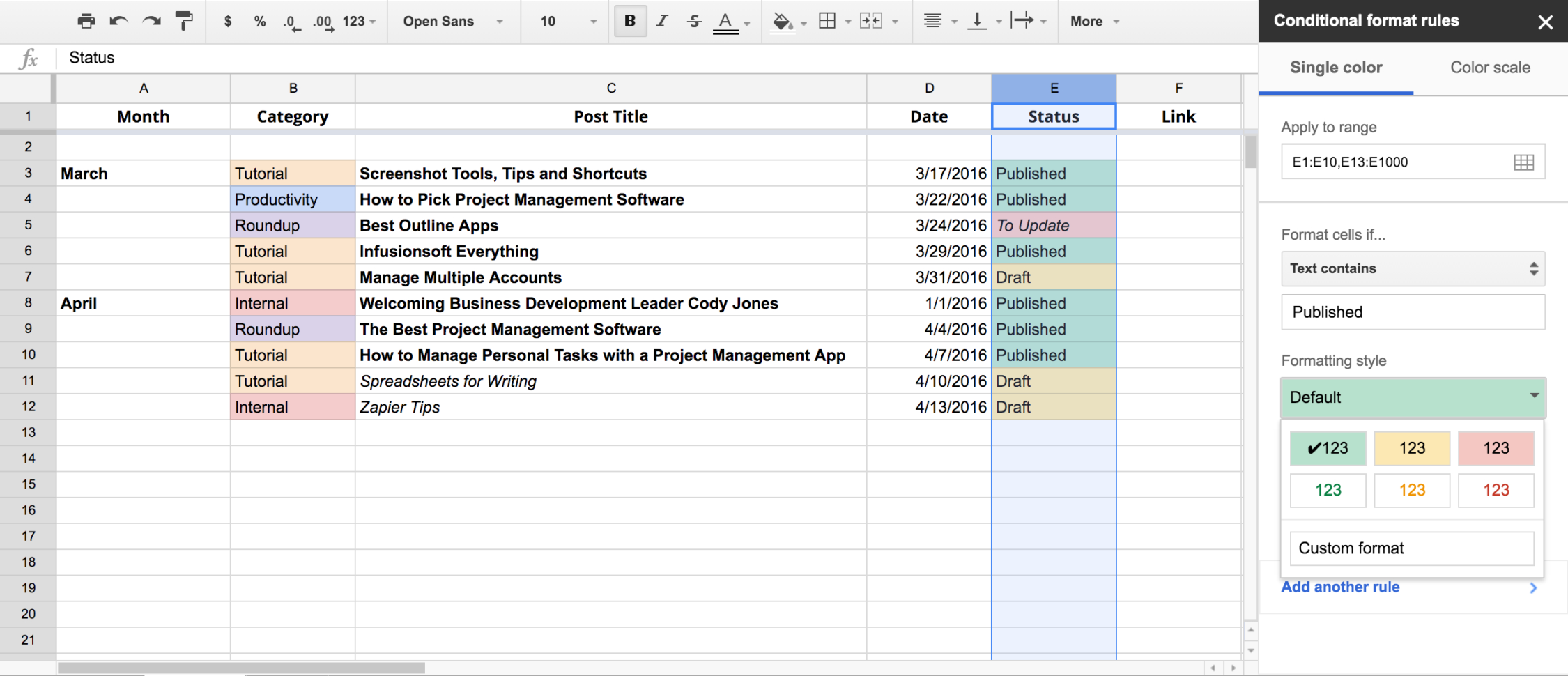 Best program 2. Draft'е. Статус в Google Spreadsheets как оформить.