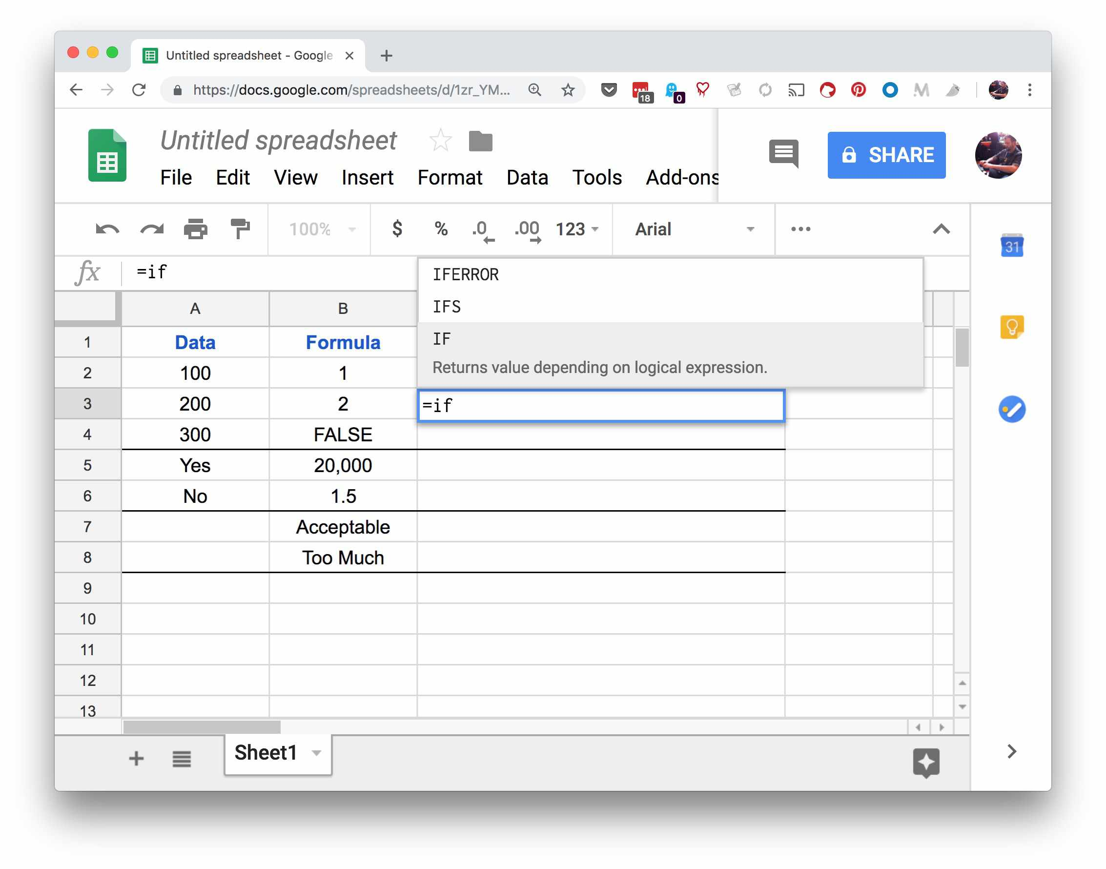 google docs spreadsheet search function