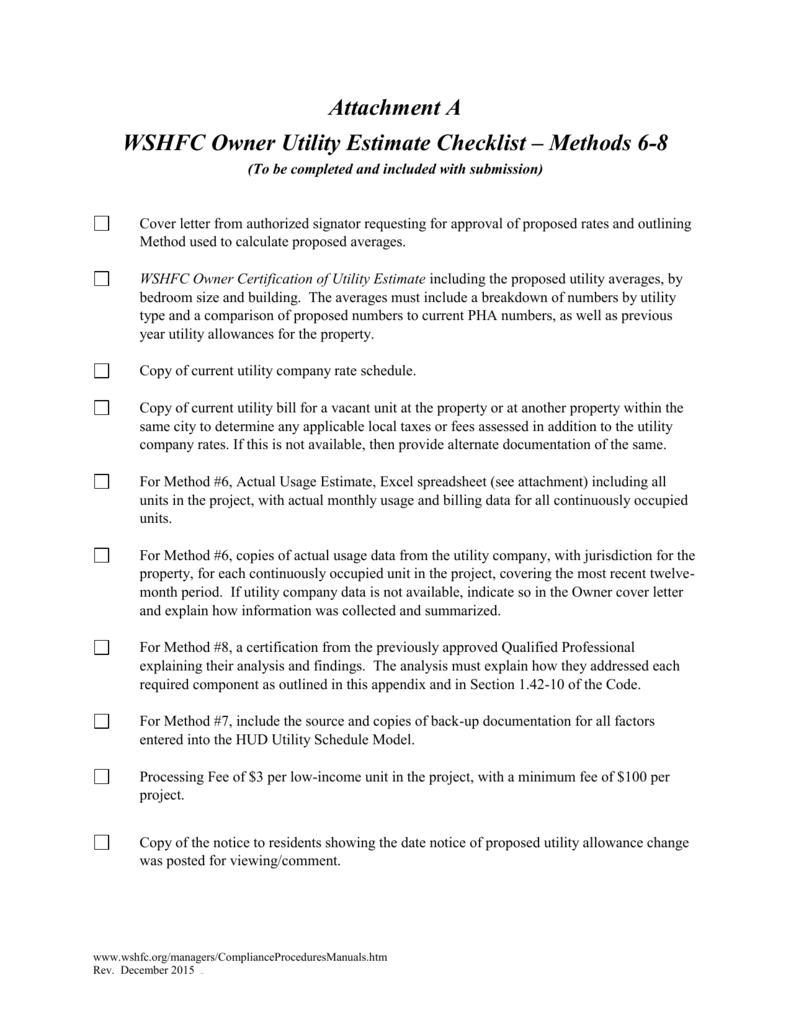 Hud Utility Allowance Spreadsheet In A. Wshfc Owner Utility Estimate Checklist  Methods 6
