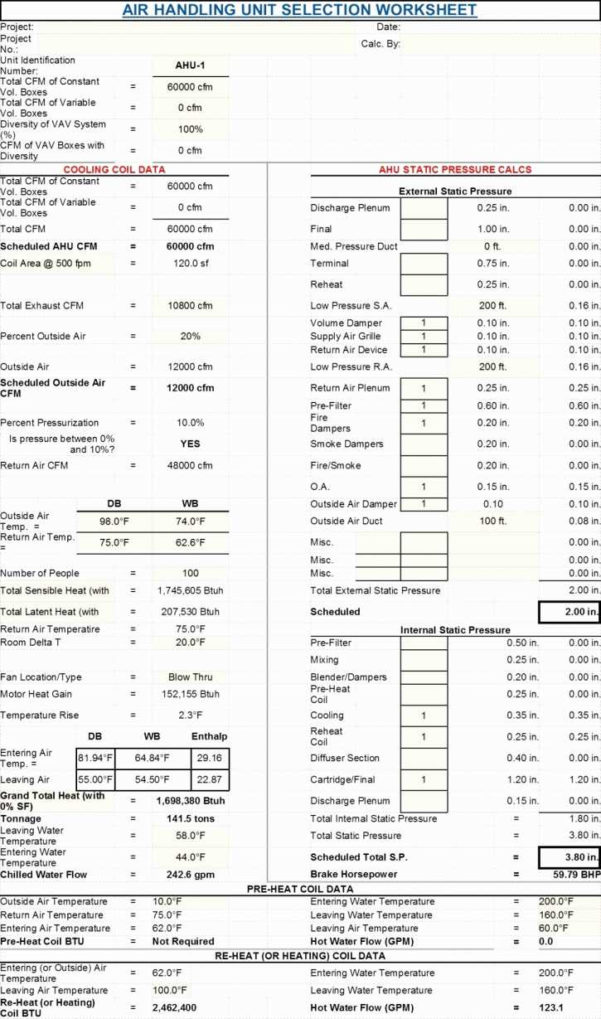 Hvac Load Calculation Spreadsheet Within Hvac Load Calculation Spreadsheet Lovely Heat Load 5318