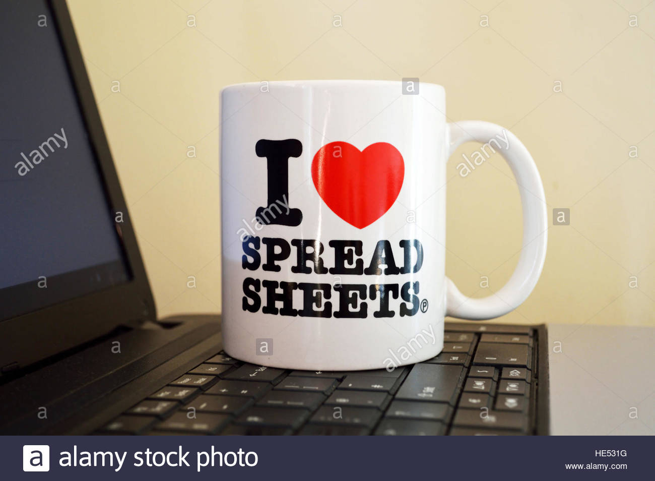 I Love Spreadsheets regarding An &quot;i Love Spreadsheets&quot; Mug On A Laptop Keyboard Stock Photo