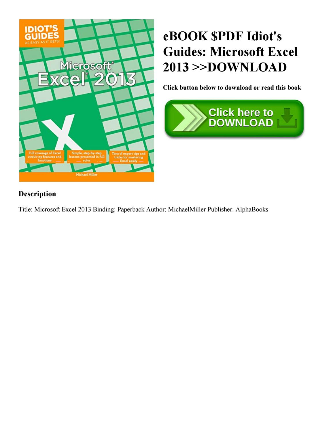 Idiot's Guide To Spreadsheets In Ebook $Pdf Idiot's Guides Microsoft Excel 2013 Download