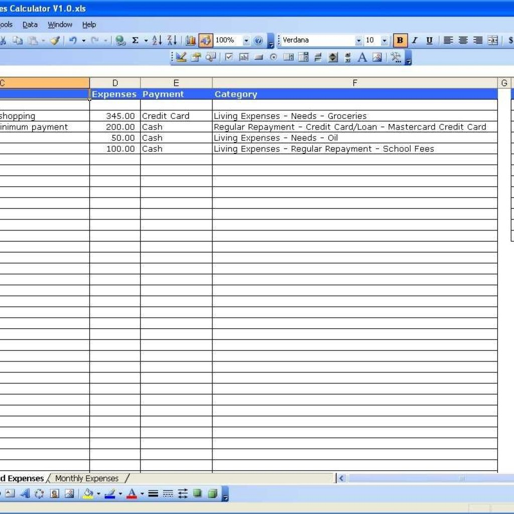 Income Spreadsheet Excel With Business Expense And Income Spreadsheet Expenses Template For Small