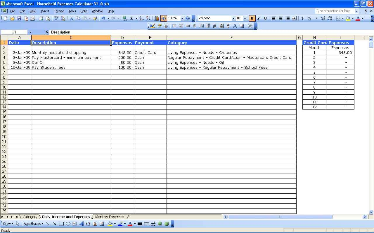 monthly income and expenses excel spreadsheet