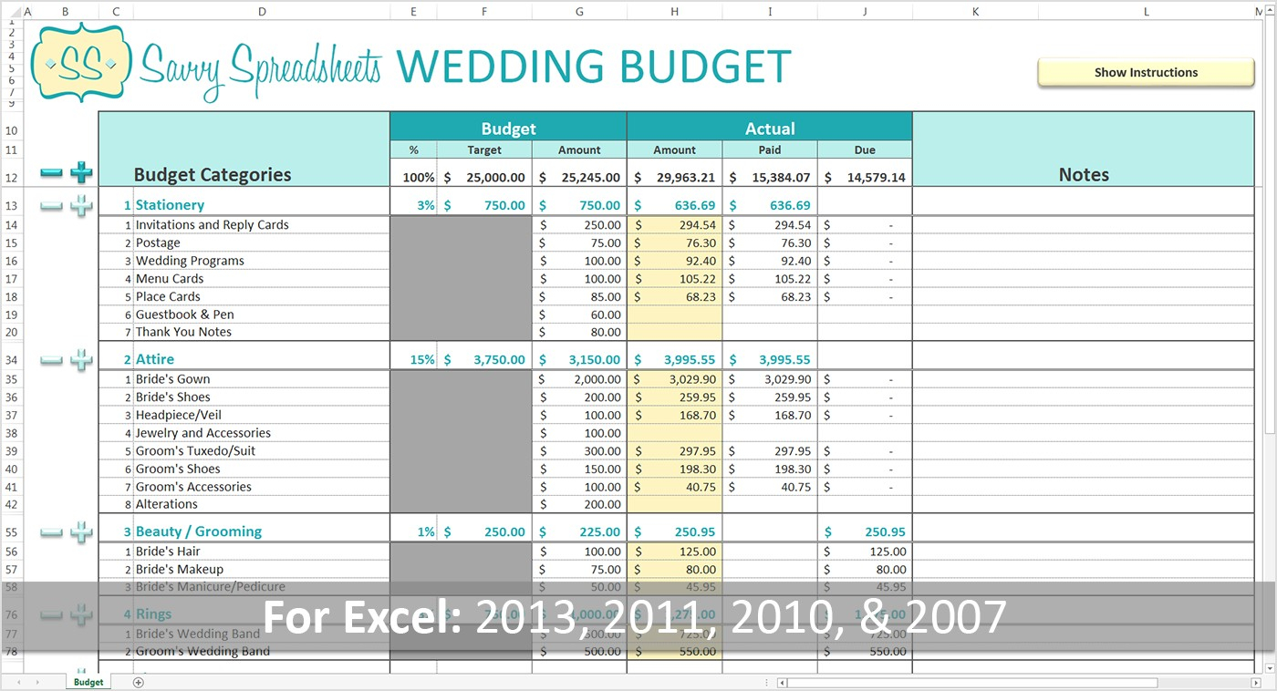 wedding budget spreadsheet pdf