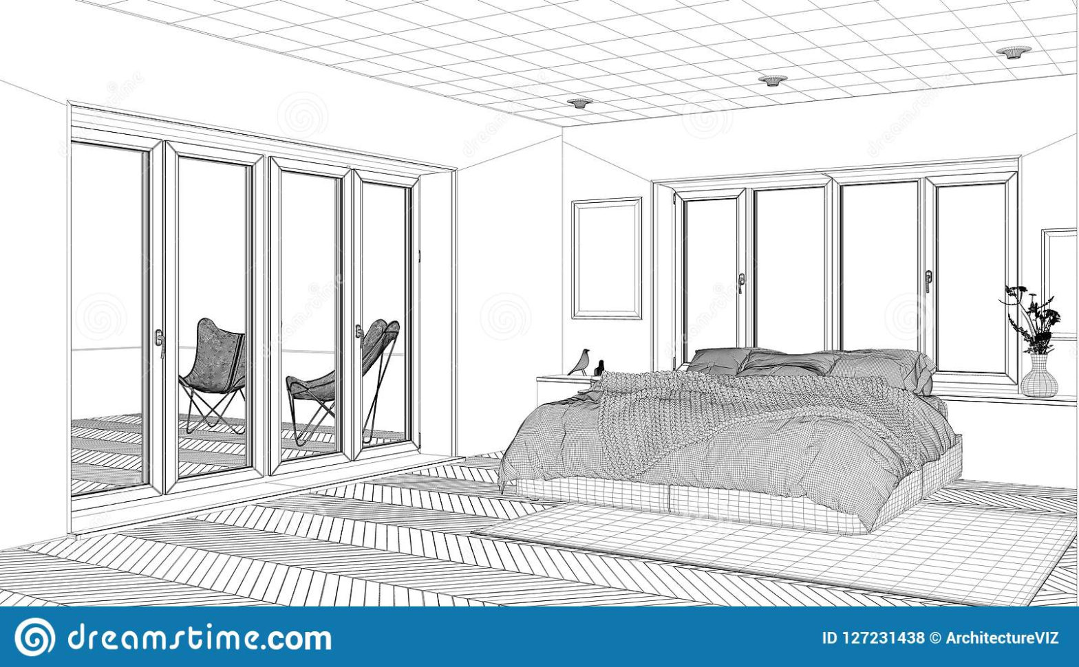 Interior Design Project Spreadsheet For Interior Design Project, Black And White Ink Sketch, Architecture