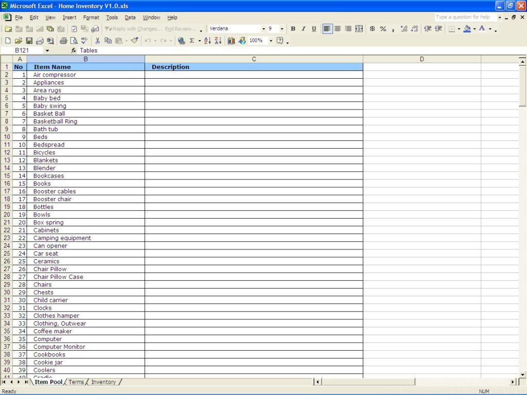 Inventory Household Items Excel Spreadsheet within Household Inventory Spreadsheet Home Excel Templates Item Terms