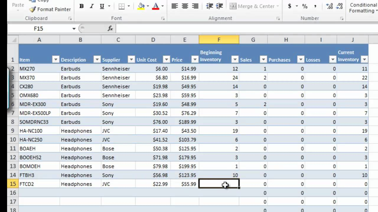 Inventory Sales Spreadsheet db excel com
