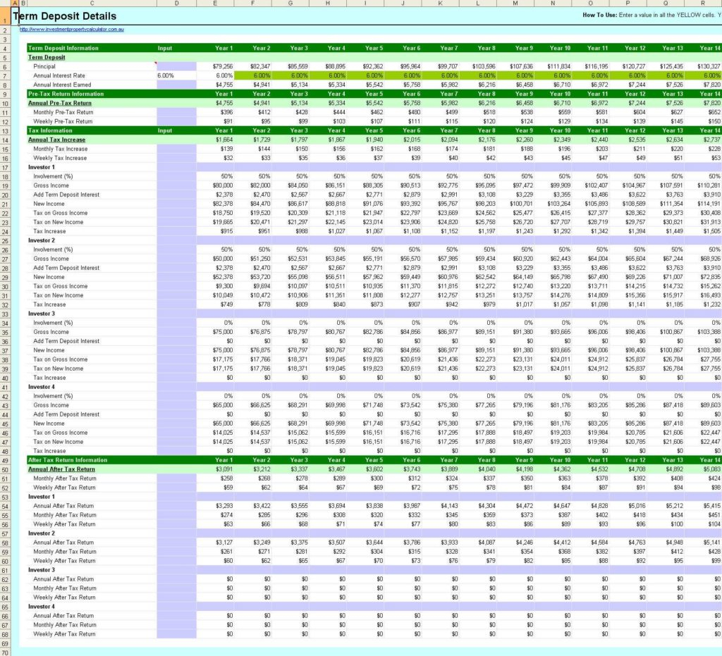 Investment Property Calculator Spreadsheet For Real Estate Investment Analysis Spreadsheet And Standard Australia