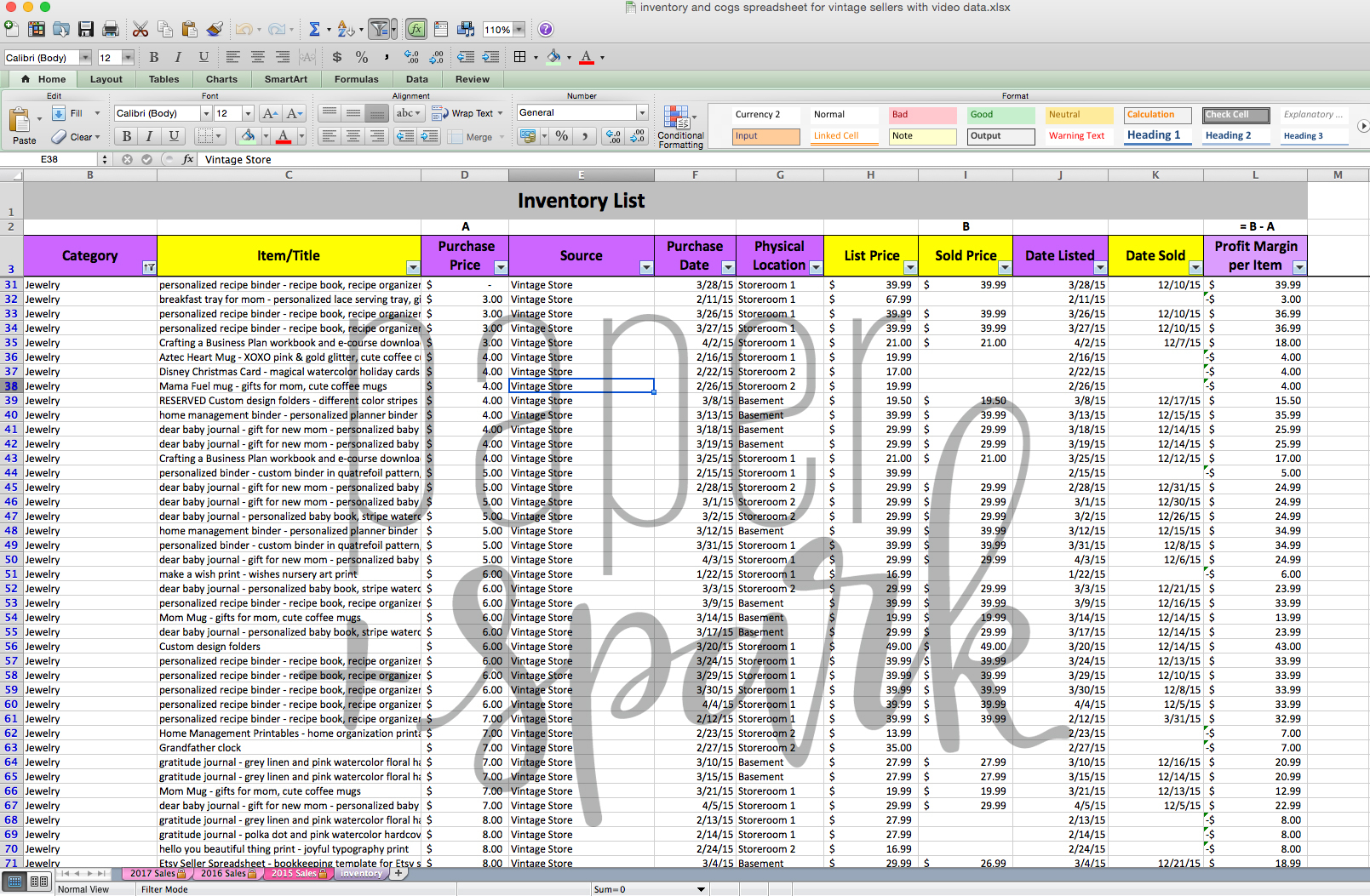 It Inventory Spreadsheet With Inventory For Vintage Seller Spreadsheet  Paper + Spark