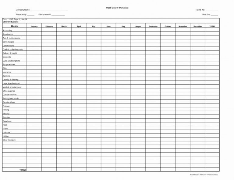 Itemized Deductions Spreadsheet intended for Small Business Itemized