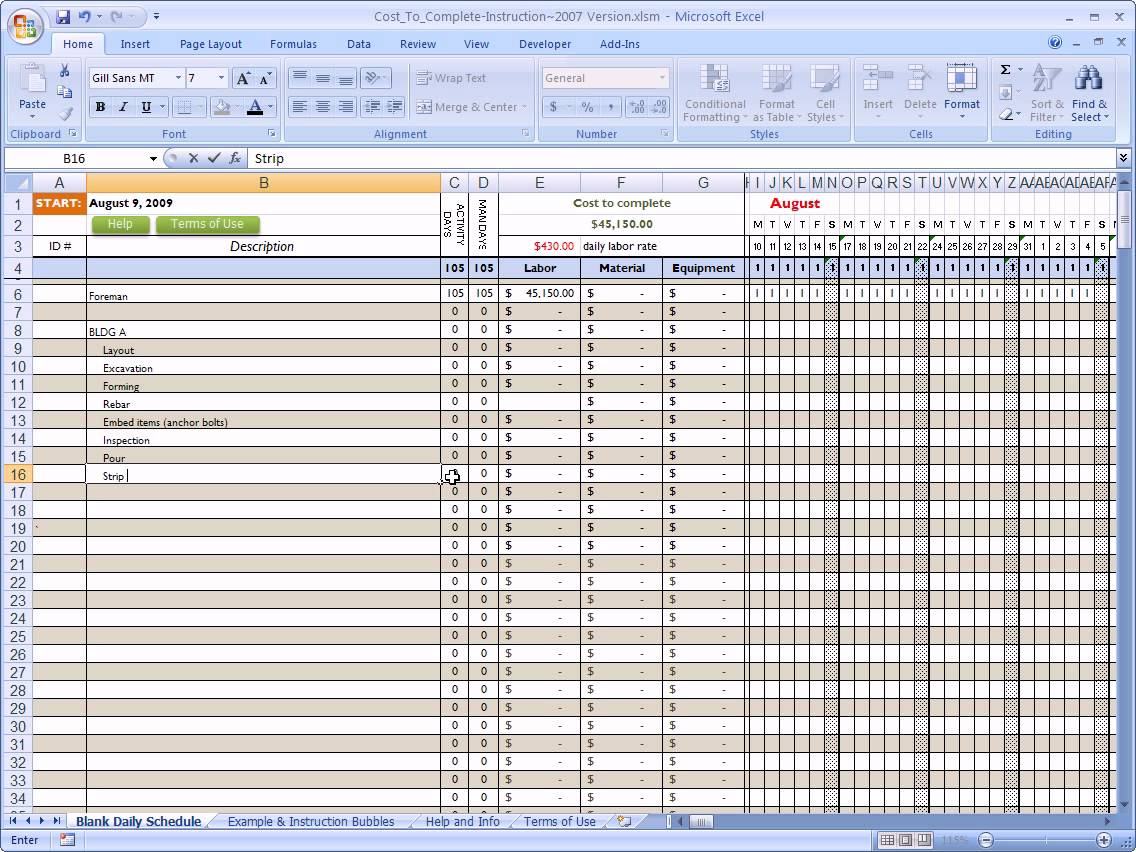 Job Cost Spreadsheet