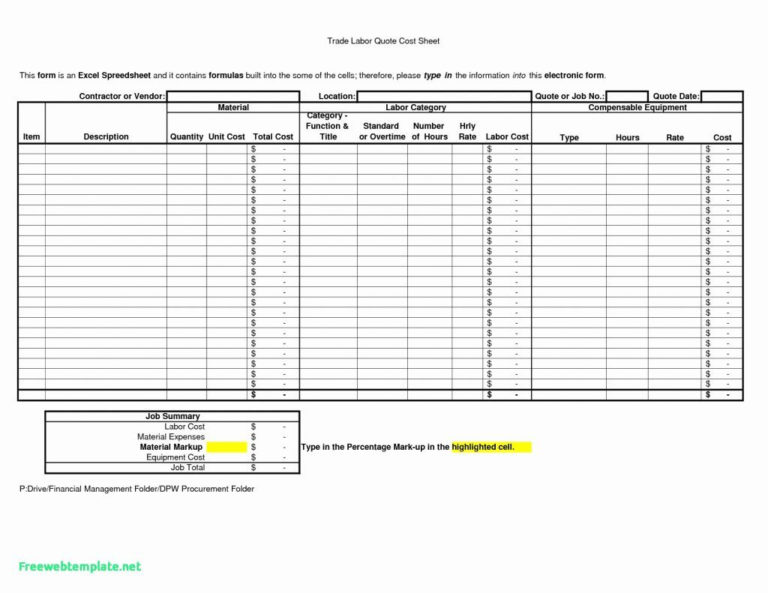 Job Costing Spreadsheet in Construction Job Cost Spreadsheet Template ...