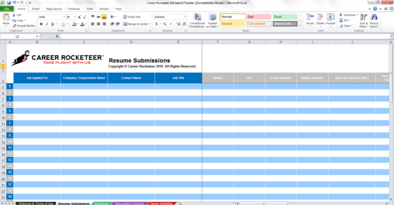 Job Application Spreadsheet Template Google Sheets