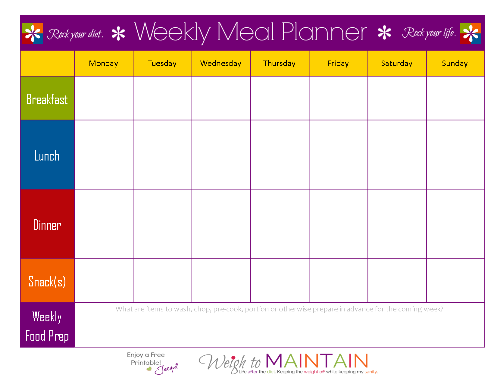 excel sheet meal plan