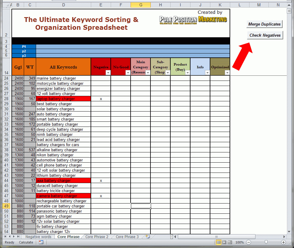 keyword research spreadsheet