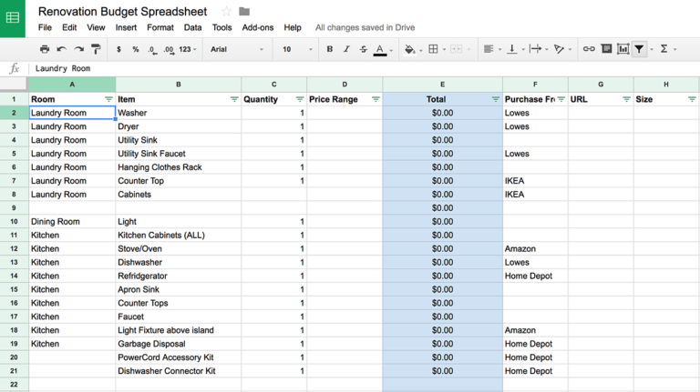 kitchen design checklist excel spreadsheet