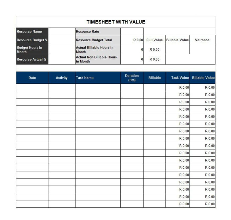 Labor Hour Tracking Spreadsheet In 40 Free Timesheet Time Card
