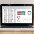 Laptop Spreadsheet For Spreadsheet On Laptop Mockup On Conference Room 3D Rendering Stock