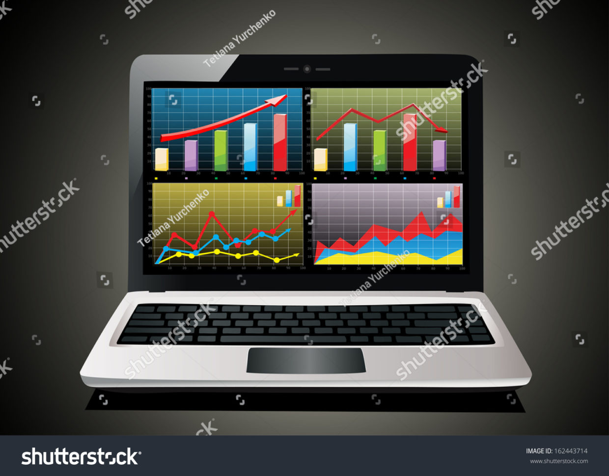 Laptop Spreadsheet In Laptop Showing Spreadsheet Some Charts Stock Vector Royalty Free
