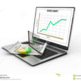 Laptop Spreadsheet within Laptop Showing A Spreadsheet And A Paper Stock Image  Image Of