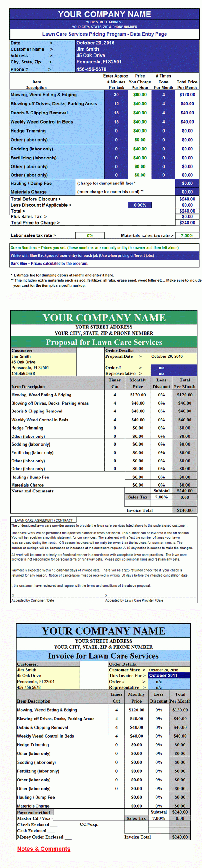 Lawn Care Pricing Spreadsheet Intended For Lawn Calc Lawncare Pricing Estimating Invoicing Spreadsheet