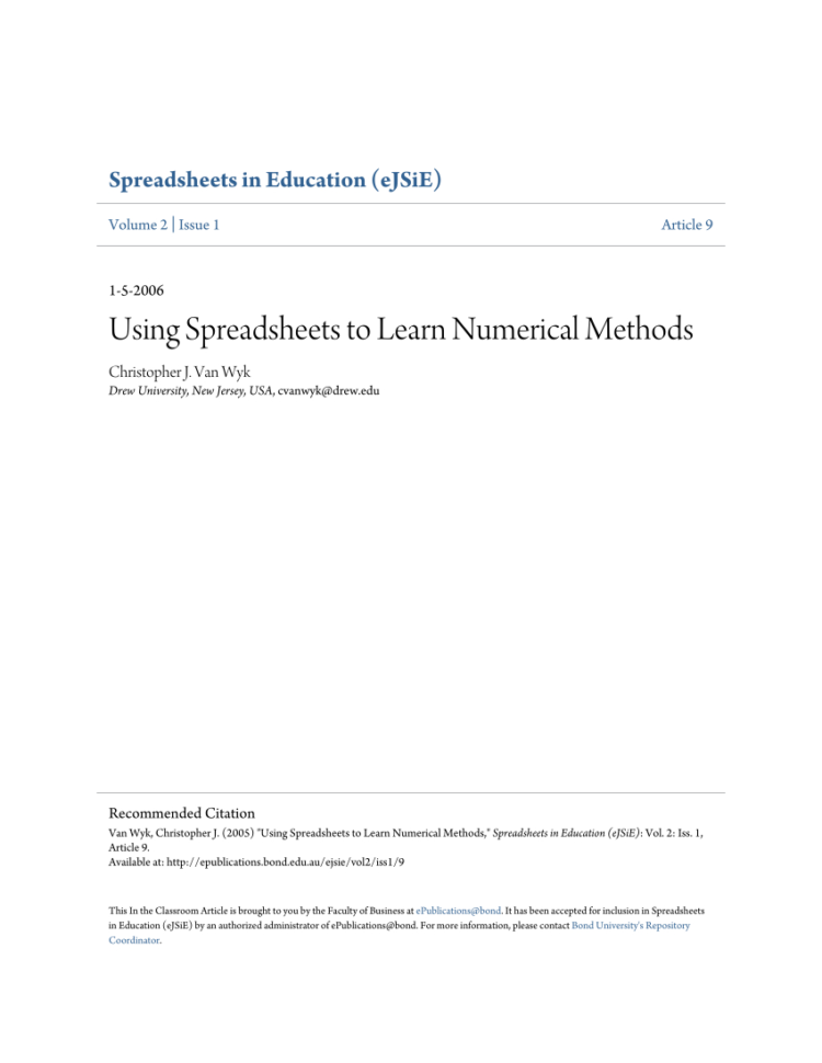 Learn Spreadsheets In Pdf Using Spreadsheets To Learn Numerical Methods