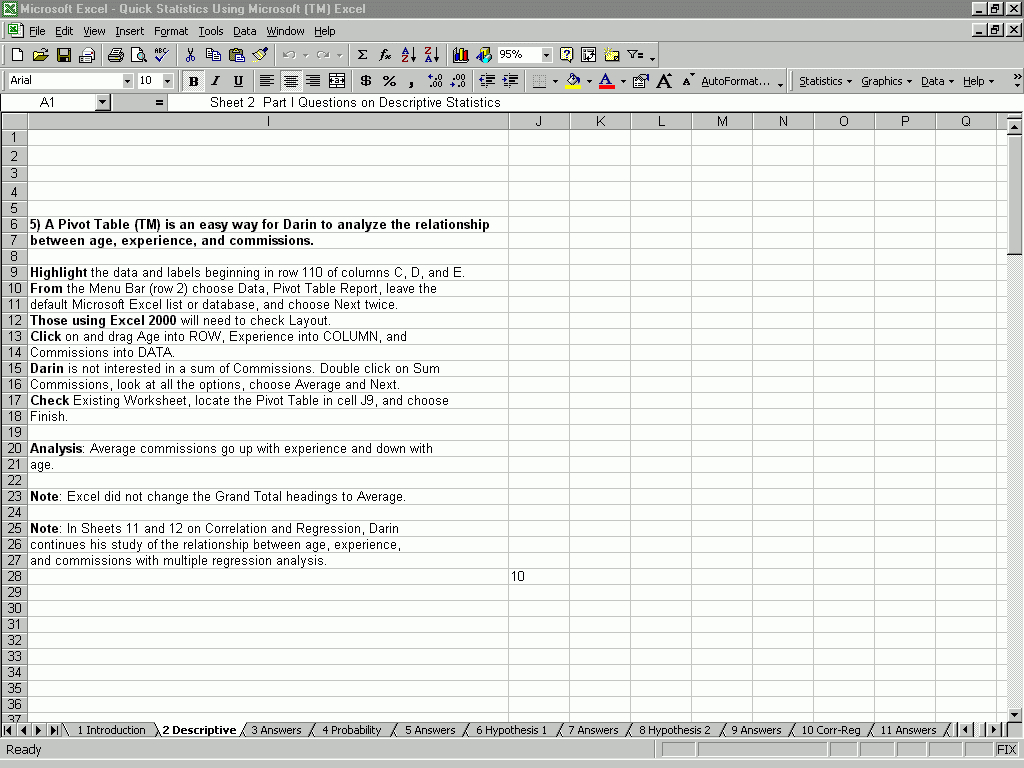 Learning To Use Excel Spreadsheets Inside Free Microsoft Excel Instructions For Doing Statistics.