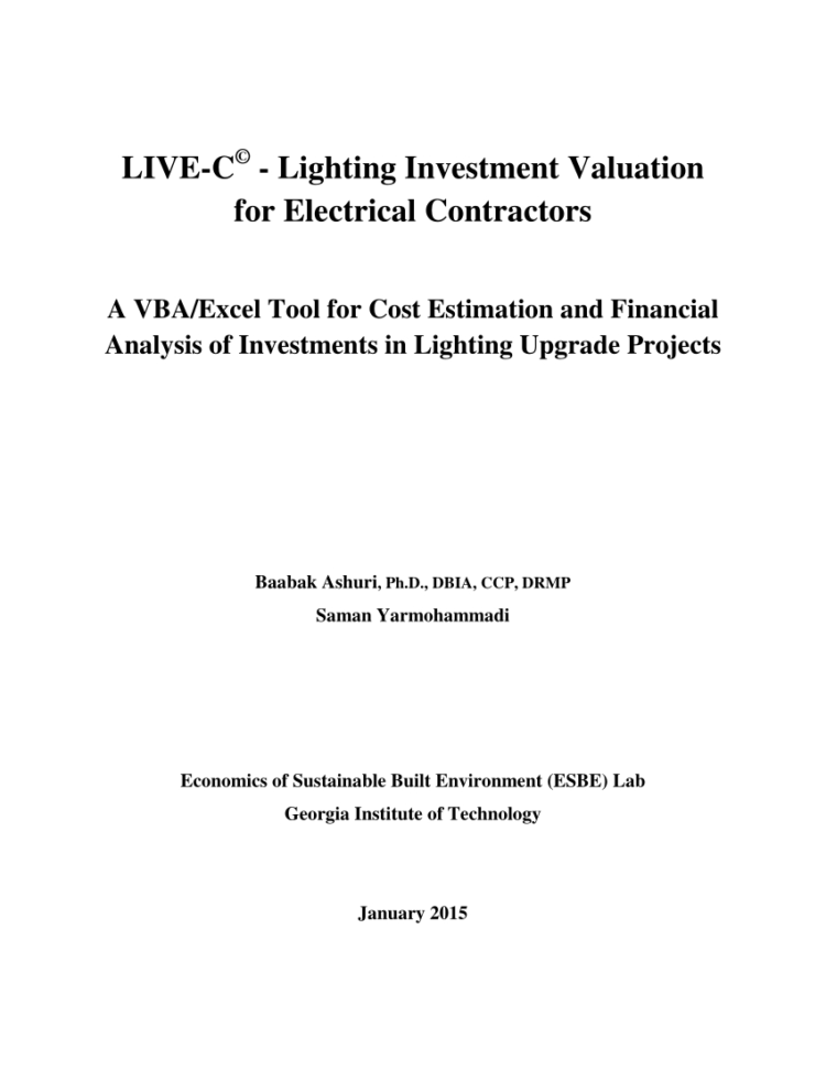 Lighting Retrofit Calculator Spreadsheet Within Pdf Livec©  Lighting Investment Valuation For Electrical